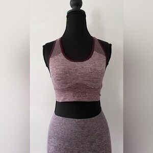 VS PINK Heathered 3 piece Set Sports Bra, Long Sleeves & Leggings-Burgundy XS/S
